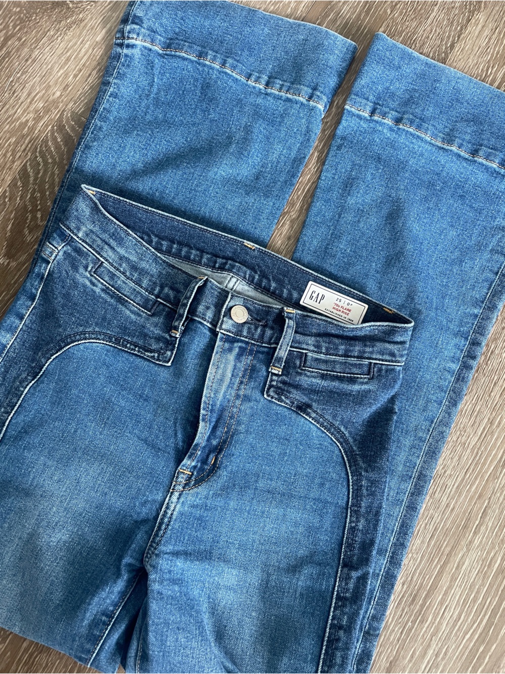 GAP Medium Blue 70s flare high rise jeans petite